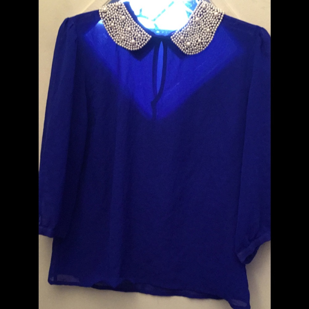 Cobalt Blue  three quarter sleeves semi sheer  top